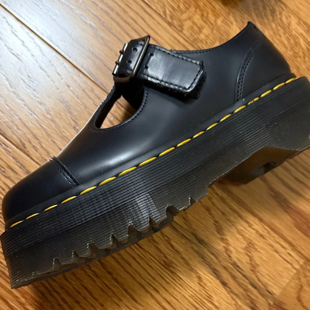 Dr. Martens Bethan Mary Jane Platform Shoes with Yellow Stitching - Picture 15 of 16